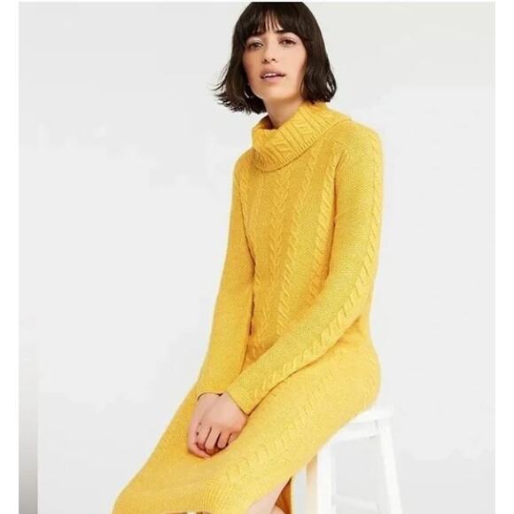 Ann Taylor Sweater Dress Yellow Long Sleeve Knee Length PETITE Size XS NWT - Picture 1 of 4